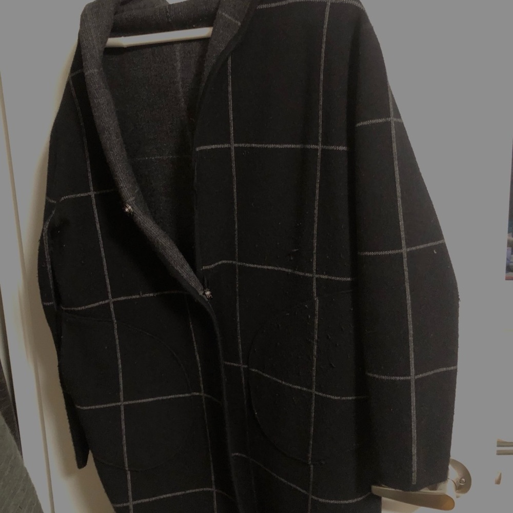 Black Windowpane Open Coat